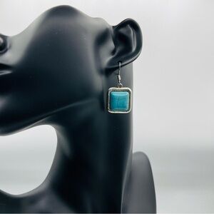 Women’s Vintage Square Semiprecious Stone Earrings Silvertone
